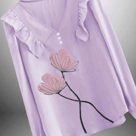 Lavender Regular Top with Front Frills and Hand Painted Floral Motif-RET107
